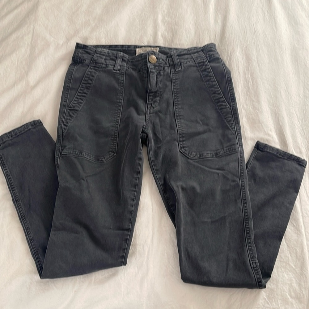 Current Elliott Conductor Pants in charcoal gray.